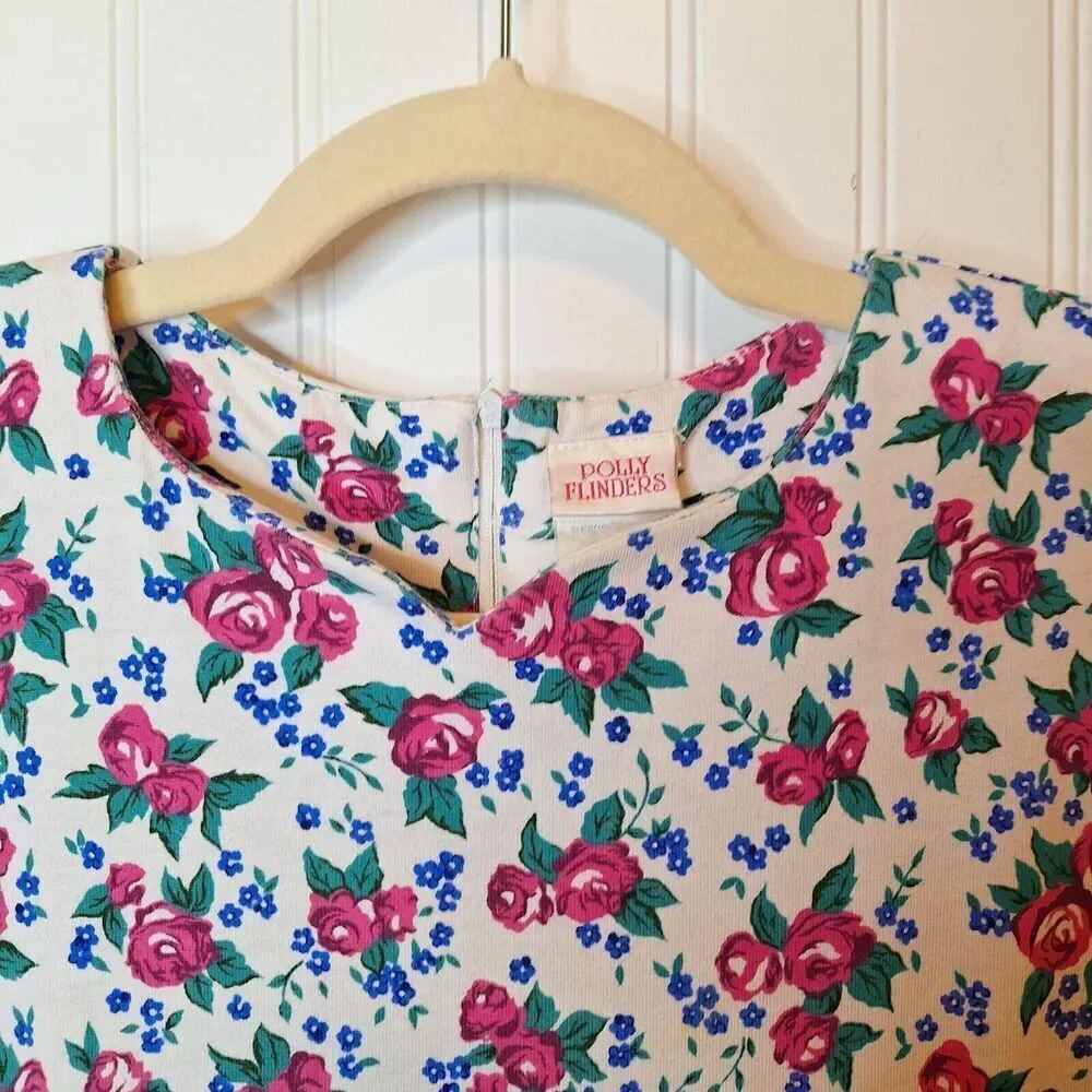 Polly Flinders Girls Drop Waist Dress Pink Floral Sashes Puff Sleeve Sz ??‎ VTG